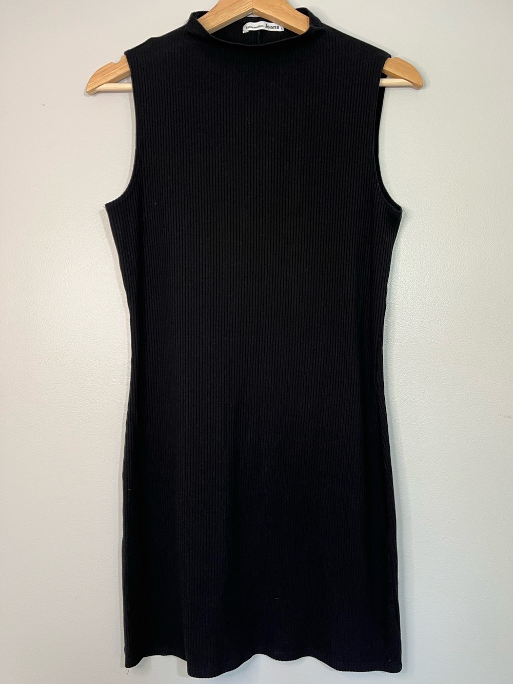 Reformation Black Sleeveless Ribbed Knit Funnel Neck Bodycon Dress Womens Large